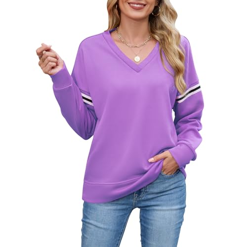Sweatshirt Damen Oberteile Langarm Pullover V-Ausschnitt Bluse Lässig Elegant Shirt Basic Tunika Freizeit Farbblock Blusenshirt für Frühling Herbst Winter Sweatshirt Damen Oberteile Langarm Pullover V-Ausschnitt Bluse Lässig Elegant Shirt Basic Tunika Freizeit Farbblock Blusenshirt für Frühling Herbst Winter von Quatrefox