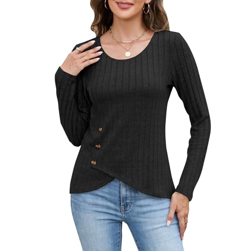 Sweatshirt Damen Pullover Langarm Oberteile Elegant Rundhals Shirt Basic Tunika Solide Tops Freizeit Tshirt für Frühling Herbst Winter von Quatrefox