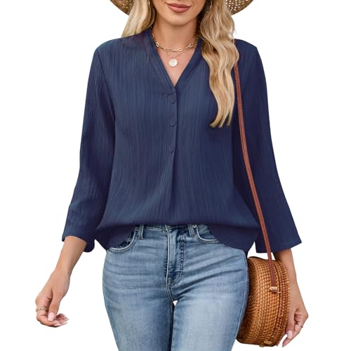 T Shirt Damen Sommer 3/4 Arm Shirt Oberteile Blusen Elegant V-Ausschnitt Sweatshirt Basic Tunika Solide Tops Freizeit Tshirt T Shirt Damen Sommer 3/4 Arm Shirt Oberteile Blusen Elegant V-Ausschnitt Sweatshirt Basic Tunika Solide Tops Freizeit Tshirt von Quatrefox