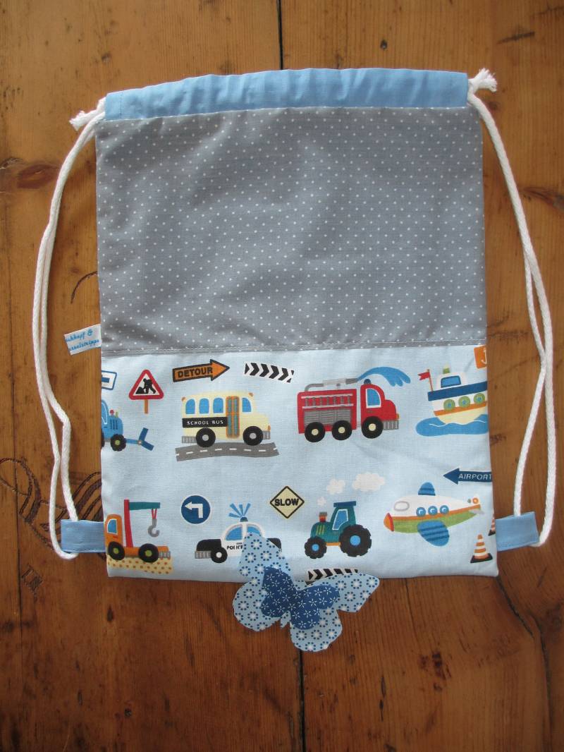 Rucksackbeutel Turnbeutel Autos/Feuerwehr von QuatschundQuassel