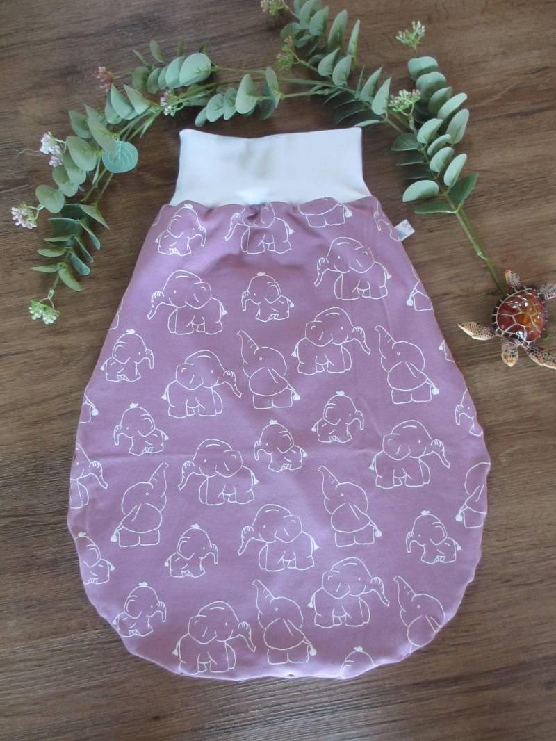 Wende-Pucksack Strampelsack Schlafsack Doppellagig 0-6 Monate Elefanten Altrosa von QuatschundQuassel