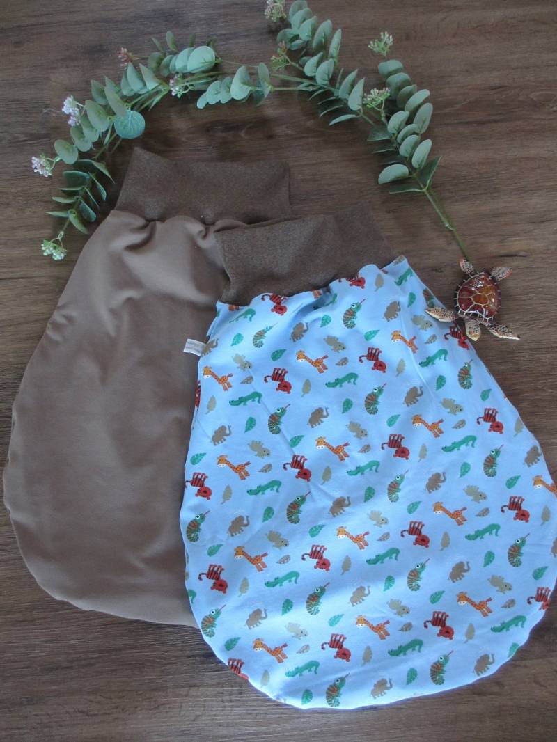 Wende-Pucksack Strampelsack Schlafsack Doppellagig 0-6 Monate Zootiere von QuatschundQuassel