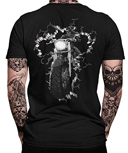 Biker Bike Motorrad Motorradfahren Chopper Rider Moped Rocker Metal Racer Herren Männer T-Shirt Rücken von Quattro Formatee