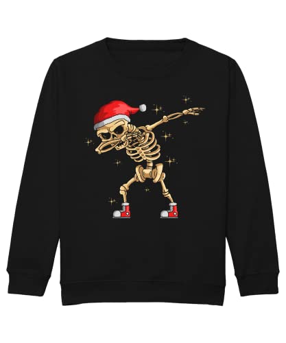 Dab Dabbing Skelett - Weihnachten Merry Christmas Ugly X-Mas Santa Claus Weihnachtsoutfit Weihnachtspulli Weihnachtspullover D Kinder Pullover Sweatshirt | Schwarz | 128 von Quattro Formatee