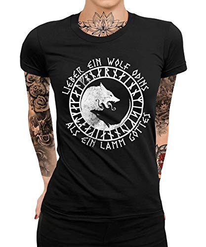 EIN Wolf Odins Wikinger Viking Valhalla Odin Thor Nordmann Wolf Nordische Mythologie Skal Norse D Frauen Damen T-Shirt | Schwarz | L von Quattro Formatee