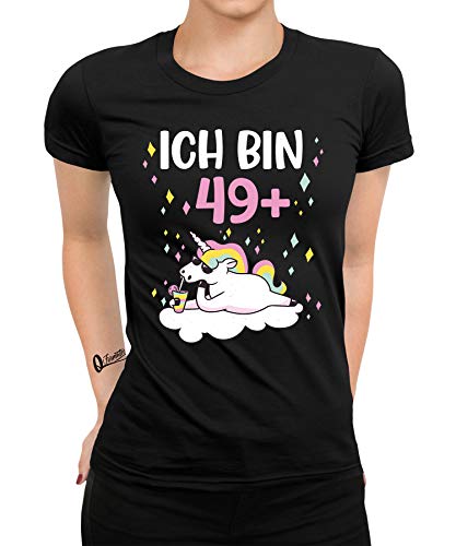 Einhorn Unicorn 50. Geburtstag Geschenk 50 Jahre Alt 1971 Party Frauen Damen T-Shirt | Schwarz | L von Quattro Formatee
