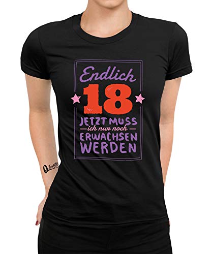 Endlich - 18. Geburtstag Geschenk 18 Jahre Alt 2003 Teenager Party Erwachsen Frauen Damen T-Shirt | Schwarz | L von Quattro Formatee