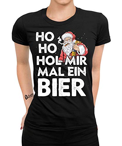 Ho Ho HOL Mir Mal EIN Bier - Weihnachten Merry Christmas Ugly X-Mas Santa Claus Weihnachtsshirt D Frauen Damen T-Shirt | Schwarz | L von Quattro Formatee