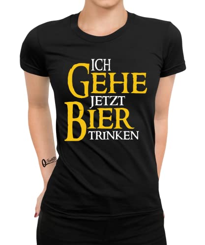 Ich gehe jetzt Bier Trinken - Lustiger Spruch als Statement Ironie Sarkasmus Humor Geschenk für Frauen Damen T-Shirt | Schwarz | M von Quattro Formatee