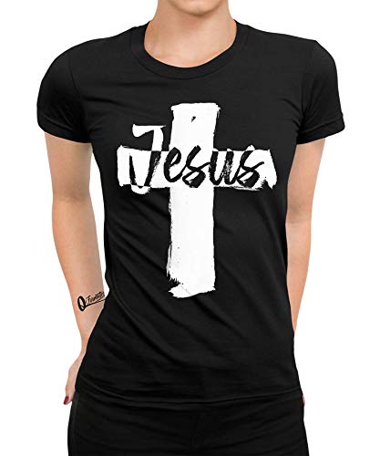 Jesus Kreuz - Christus Gott Kirche Christlich Glaube Christentum Frauen Damen T-Shirt | Schwarz | M von Quattro Formatee