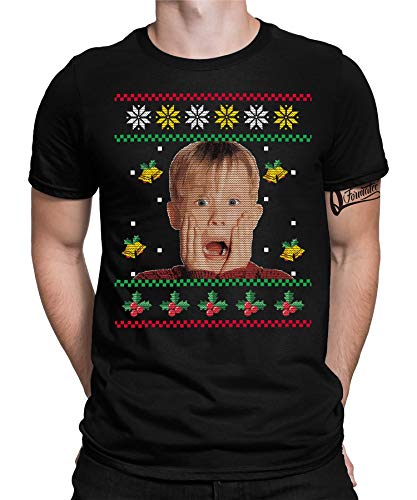 Kevin Allein Zuhause - Ugly Christmas Sweater Weihnachten Merry X-Mas Santa Claus Weihnachtsoutfit Herren Männer T-Shirt | Schwarz | M von Quattro Formatee