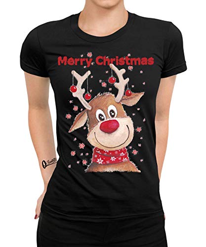 Merry Christmas Rentier - Weihnachten Merry Christmas Ugly X-Mas Santa Claus Weihnachtsoutfit Weihnachtsshirt D Frauen Damen T-Shirt | Schwarz | 3XL von Quattro Formatee