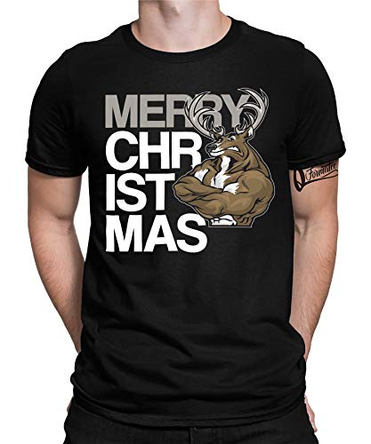 Merry Christmas Rentier - Weihnachten Merry Christmas Ugly X-Mas Santa Claus Weihnachtsshirt D Herren Männer T-Shirt | Schwarz | XXL von Quattro Formatee