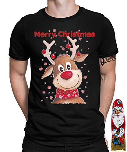 Merry Christmas Süßes Rentier mit leckerer Weihnachtsschokolade - Weihnachten REH Ugly X-Mas Santa Claus Herren Männer T-Shirt | Schwarz | L von Quattro Formatee