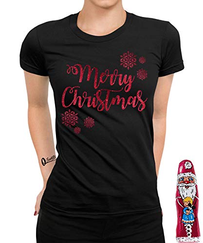 Merry Christmas mit leckerer Weihnachtsschokolade - Weihnachten Ugly X-Mas Santa Claus Frauen Damen T-Shirt | Schwarz | XL von Quattro Formatee