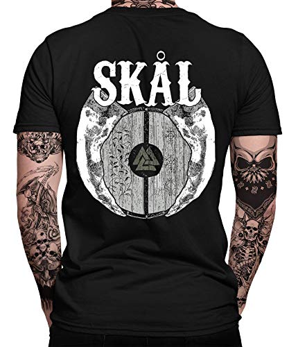 Odin Valknut Wikinger Viking Valhalla Odin Thor Nordmann Wolf Nordische Mythologie Skal Norse B Herren Männer T-Shirt | Schwarz | XXL | Beidseitig von Quattro Formatee