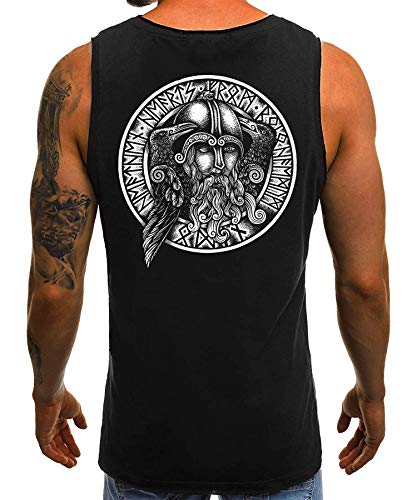 Odin Valknut Wikinger Viking Valhalla Odin Thor Nordmann Wolf Nordische Mythologie Skal Norse B Herren Männer Tank Top | Schwarz | XXL | Beidseitig von Quattro Formatee