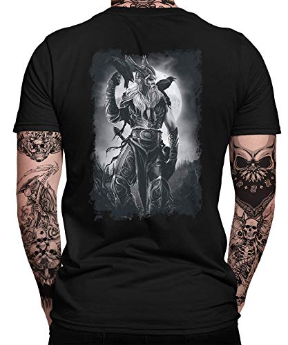 Odin Wikinger Viking Valhalla Odin Thor Nordmann Wolf Nordische Mythologie Skal Norse B Herren Männer T-Shirt | Schwarz | 3XL | Beidseitig von Quattro Formatee