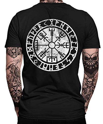 Odin Wikinger Viking Valhalla Odin Thor Nordmann Wolf Nordische Mythologie Skal Norse B Herren Männer T-Shirt | Schwarz | XL | Beidseitig von Quattro Formatee