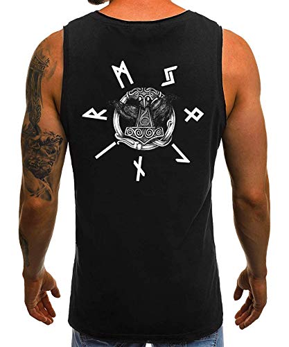 Odins Rabe Wikinger Viking Valhalla Odin Thor Nordmann Wolf Nordische Mythologie Skal Norse B Herren Männer Tank Top | Schwarz | 3XL | Beidseitig von Quattro Formatee