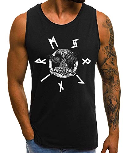 Odins Rabe Wikinger Viking Valhalla Odin Thor Nordmann Wolf Nordische Mythologie Skal Norse D Herren Männer Tank Top | Schwarz | 3XL von Quattro Formatee