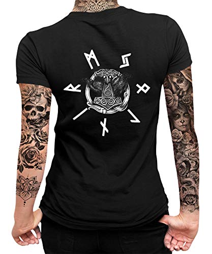 Odins Rabe Wikinger Viking Valhalla Odin Thor Nordmann Wolf Nordische Mythologie Skal Norse Frauen Damen T-Shirt Rücken von Quattro Formatee