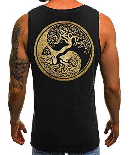 Quattro Formatee Baum Wikinger Viking Valhalla Odin Thor Nordmann Wolf Nordische Mythologie Skal Norse B Herren Männer Tank Top | Schwarz | L | Beidseitig von Quattro Formatee