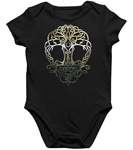 Quattro Formatee Baum des Lebens Wikinger Viking Valhalla Odin Thor Nordmann Wolf Nordische Mythologie Skal Norse Kurzarm Baby Body Einzelteiler Strampler von Quattro Formatee