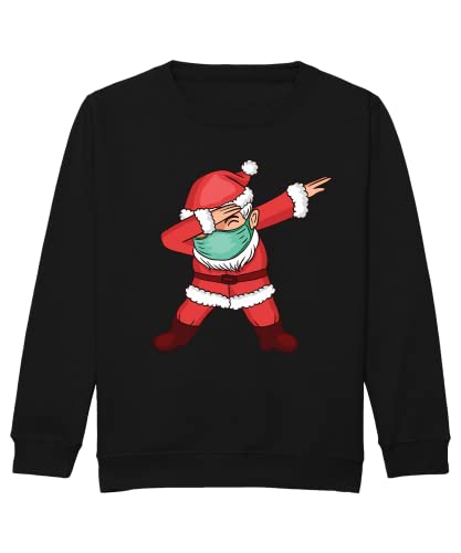 Quattro Formatee Dabbing Weihnachtsmann mit Maske - Weihnachten Merry Christmas Ugly X-Mas Santa Claus Weihnachtsoutfit Weihnachtspulli Weihnachtspullover D Kinder Pullover Sweatshirt | Schwarz | 128 von Quattro Formatee