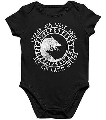 Quattro Formatee EIN Wolf Odins Wikinger Viking Valhalla Odin Thor Nordmann Wolf Nordische Mythologie Skal Norse D Kurzarm Baby Body Einzelteiler Strampler | Schwarz | 0-3 Monate von Quattro Formatee