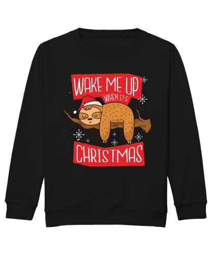 Quattro Formatee Faultier - Weihnachten Merry Christmas Ugly X-Mas Santa Claus Weihnachtsoutfit Weihnachtspulli Weihnachtspullover D Kinder Pullover Sweatshirt | Schwarz | 140 von Quattro Formatee