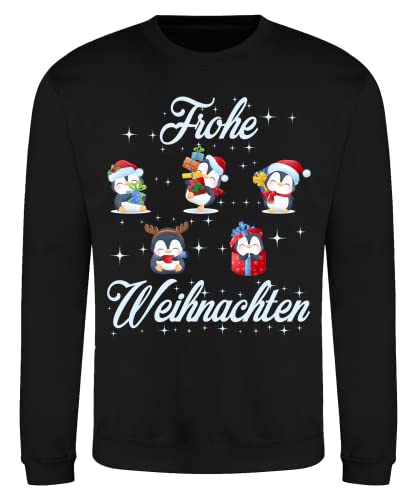 Quattro Formatee Frohe Weihnachten Pinguine - Weihnachten Merry Christmas Ugly X-Mas Santa Claus Weihnachtsoutfit Weihnachtspulli Weihnachtspullover D Kinder Pullover Sweatshirt | Schwarz | 104 von Quattro Formatee