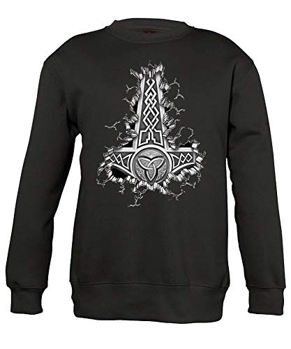 Quattro Formatee Hammer Wikinger Viking Valhalla Odin Thor Nordmann Wolf Nordische Mythologie Skal Norse D Kinder Pullover Sweatshirt | Schwarz | 152 von Quattro Formatee