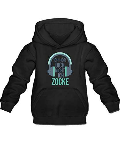 Quattro Formatee Headset Kopfhörer Gaming Videogame Zocken Gamer Nerd Geek Kinder Pullover Hoodie Kapuzenpullover | Schwarz | 140 von Quattro Formatee