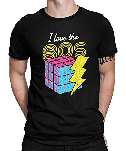 Quattro Formatee I Love The 80er 80s - Achtziger Karneval Fasching Retro Party Festival Kostüm Outfit Herren Männer T-Shirt von Quattro Formatee