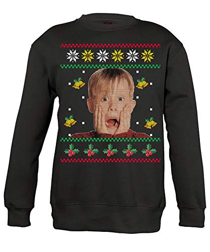 Quattro Formatee Kevin Allein Zuhause - Ugly Christmas Sweater Weihnachten Merry X-Mas Santa Claus Weihnachtsoutfit Kinder Pullover Sweatshirt | Schwarz | 116 von Quattro Formatee