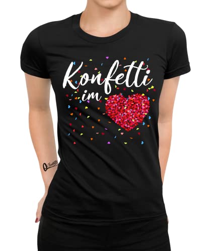 Quattro Formatee Konfetti im Herzen - Rot Karneval Fasching Konfetti Kostüm Outfit Frauen Damen T-Shirt von Quattro Formatee