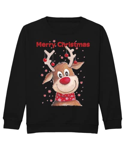 Quattro Formatee Merry Christmas Rentier - Weihnachten Merry Christmas Ugly X-Mas Santa Claus Weihnachtsoutfit Weihnachtspulli Weihnachtspullover D Kinder Pullover Sweatshirt | Schwarz | 104 von Quattro Formatee