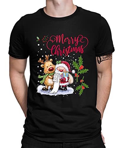 Quattro Formatee Merry Christmas Rentier Weihnachtsmann - Weihnachten X-Mas Weihnachtsoutfit Familien Set Weihnachtsshirt Herren Männer T-Shirt von Quattro Formatee