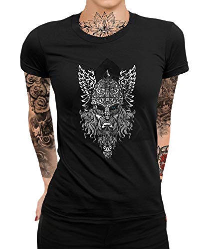 Quattro Formatee Odin Runen Wikinger Viking Valhalla Odin Thor Nordmann Wolf Nordische Mythologie Skal Norse Frauen Damen T-Shirt von Quattro Formatee