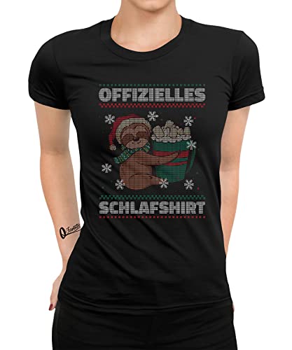 Quattro Formatee Offizielles Schlafshirt Faultier - Weihnachten Ugly Christmas Familien Set Weihnachtsshirt Frauen Damen T-Shirt von Quattro Formatee