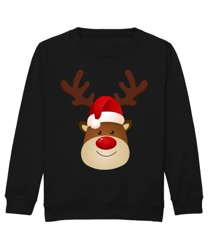 Quattro Formatee Rentier Weihnachtsmann - Weihnachten Merry Christmas Ugly X-Mas Santa Claus Weihnachtsoutfit Weihnachtspulli Weihnachtspullover D Kinder Pullover Sweatshirt | Schwarz | 116 von Quattro Formatee