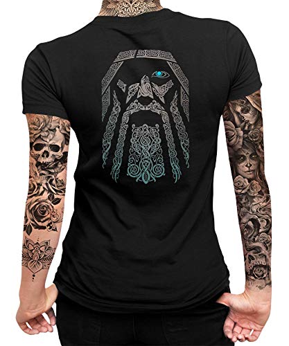 Quattro Formatee Runen Wikinger Viking Valhalla Odin Thor Nordmann Wolf Nordische Mythologie Skal Norse Frauen Damen T-Shirt Rücken von Quattro Formatee