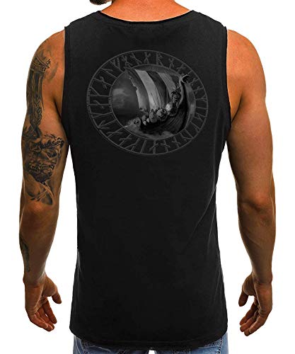 Quattro Formatee Schiff Wikinger Viking Valhalla Odin Thor Nordmann Wolf Nordische Mythologie Skal Norse B Herren Männer Tank Top | Schwarz | L | Beidseitig von Quattro Formatee