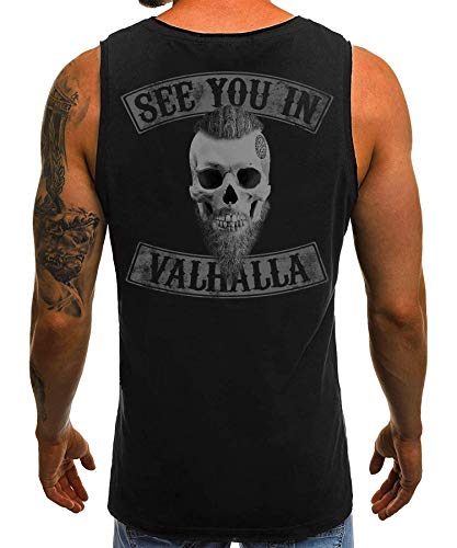 Quattro Formatee See You in Valhalla Wikinger Viking Odin Thor Nordmann Wolf Nordische Mythologie Skal Norse B Herren Männer Tank Top | Schwarz | 3XL | Beidseitig von Quattro Formatee