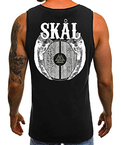 Quattro Formatee Skal Wikinger Viking Valhalla Odin Thor Nordmann Wolf Nordische Mythologie Skal Norse B Herren Männer Tank Top | Schwarz | L | Beidseitig von Quattro Formatee