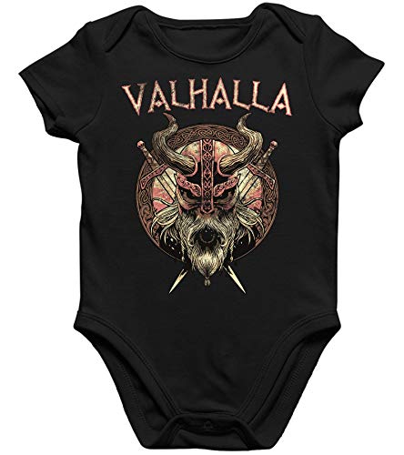 Quattro Formatee Wikinger Viking Valhalla Odin Thor Nordmann Wolf Nordische Mythologie Skal Norse D Kurzarm Baby Body Einzelteiler Strampler | Schwarz | 12-18 Monate von Quattro Formatee