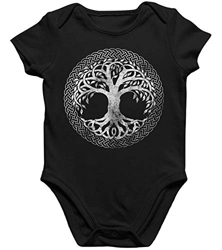 Quattro Formatee Yggdrasil Baum des Lebens Wikinger Viking Valhalla Odin Thor Nordmann Wolf Nordische Mythologie Skal Norse Kurzarm Baby Body Einzelteiler Strampler von Quattro Formatee