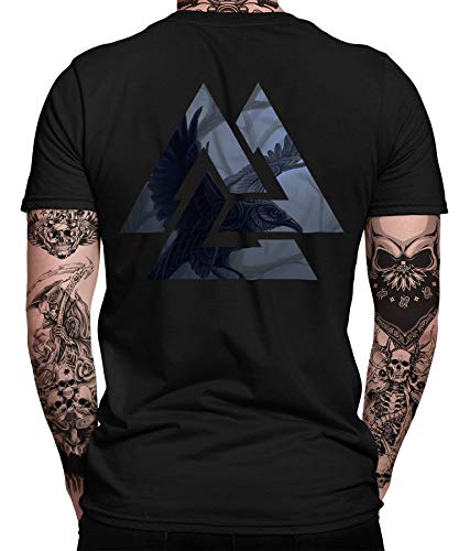 Rabe Wikinger Viking Valhalla Odin Thor Nordmann Wolf Nordische Mythologie Skal Norse B Herren Männer T-Shirt | Schwarz | XL | Beidseitig von Quattro Formatee