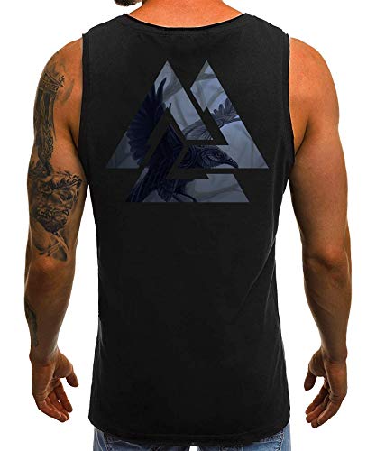 Rabe Wikinger Viking Valhalla Odin Thor Nordmann Wolf Nordische Mythologie Skal Norse B Herren Männer Tank Top | Schwarz | 3XL | Beidseitig von Quattro Formatee